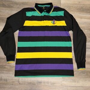 Nola S&G LS Rugby Stripe Shirt Fleur-de-lis Polo Mens Extra Large